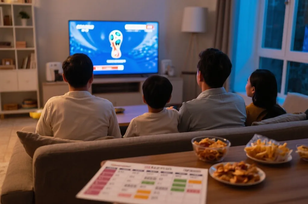 球迷在客厅观看世界杯开幕直播